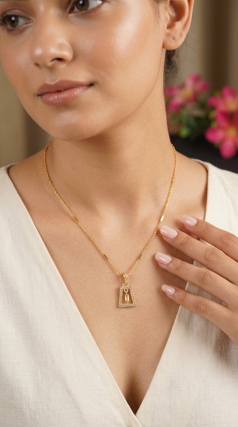Gold Plated Geometric Pendant Necklace