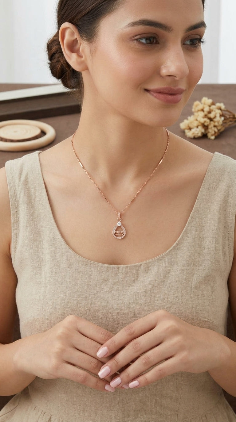 Rose Gold “Mom” Pendant Necklace