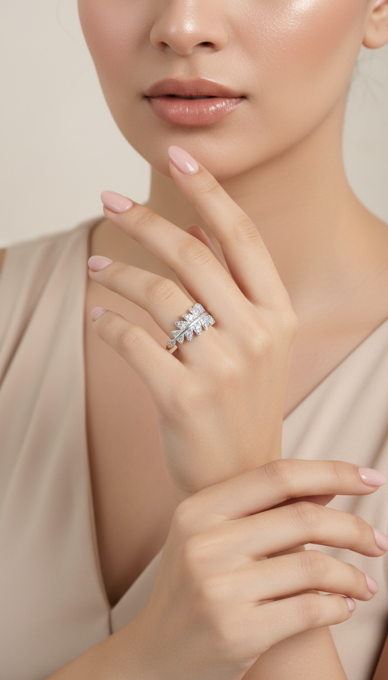 Elegant Silver Leaf Adjustable Ring for Women