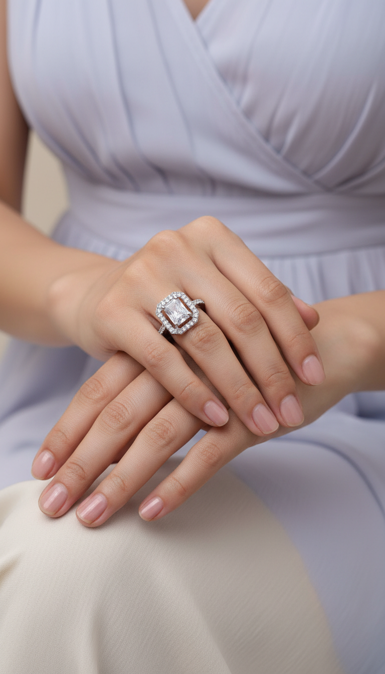 Elegant Princess-Cut Halo Ring