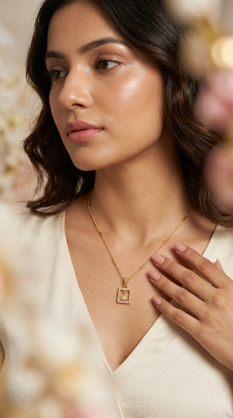 Gold Plated Square Pendant Necklace