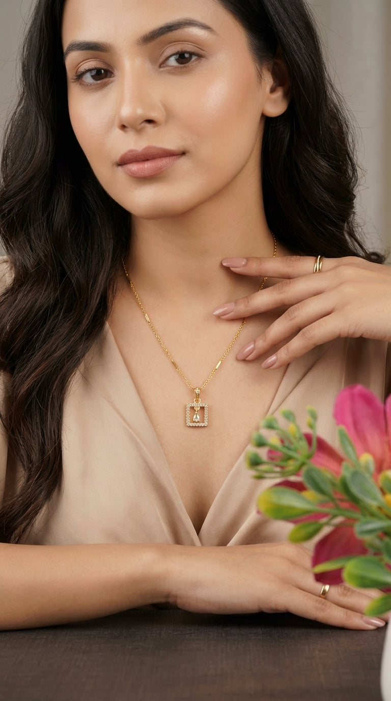 Gold Plated Square Pendant Necklace