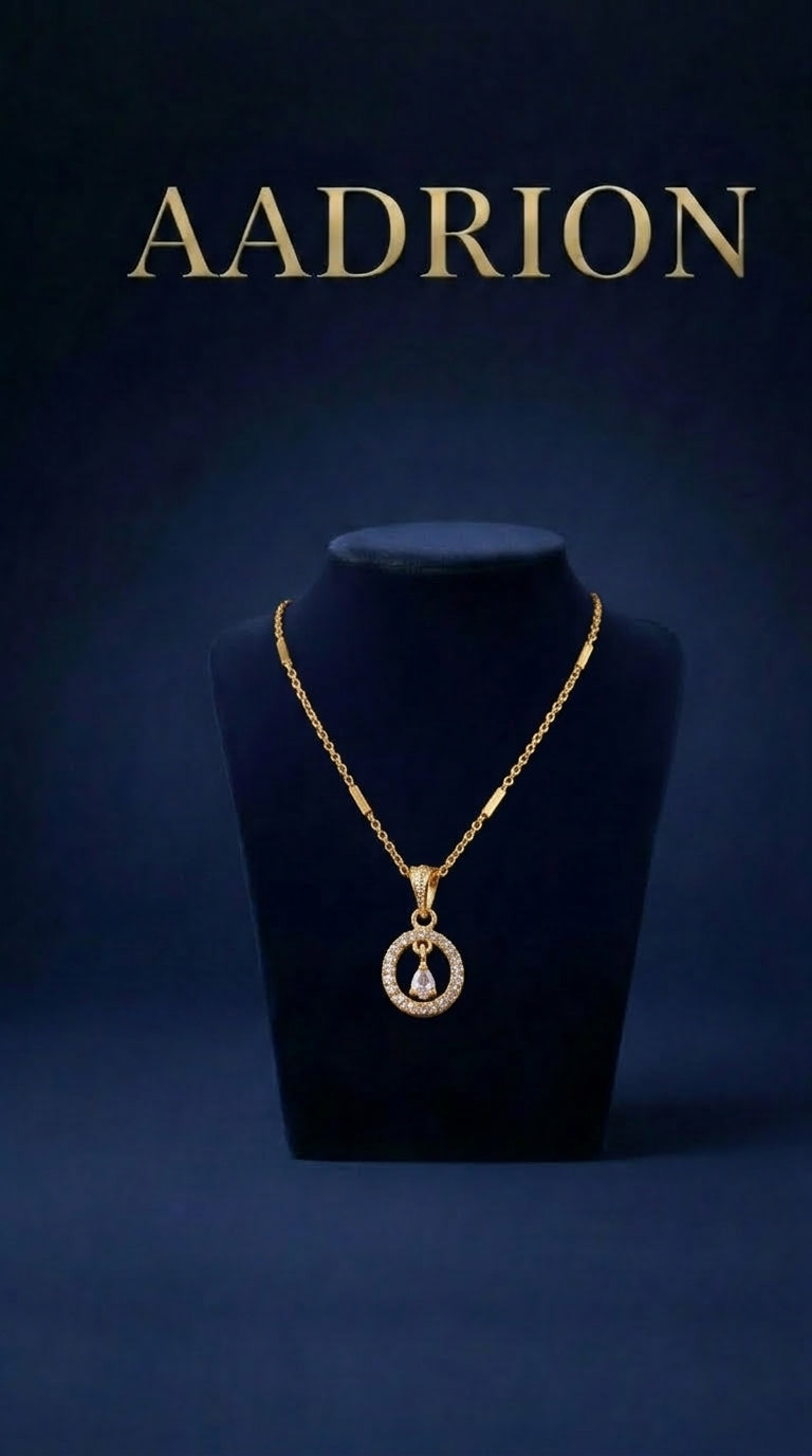 Gold Plated Circular Crystal Pendant Necklace