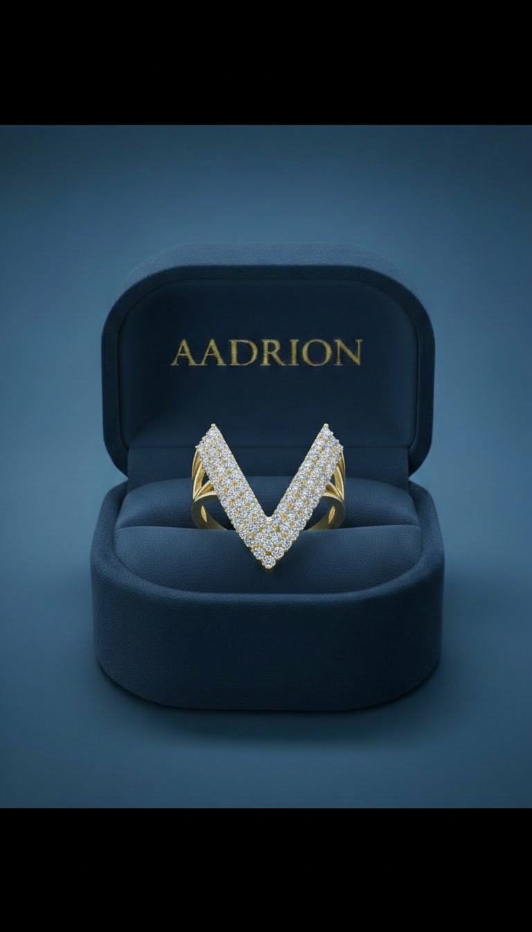 Luxury V-Shape Diamond Statement Ring – Gold Finish