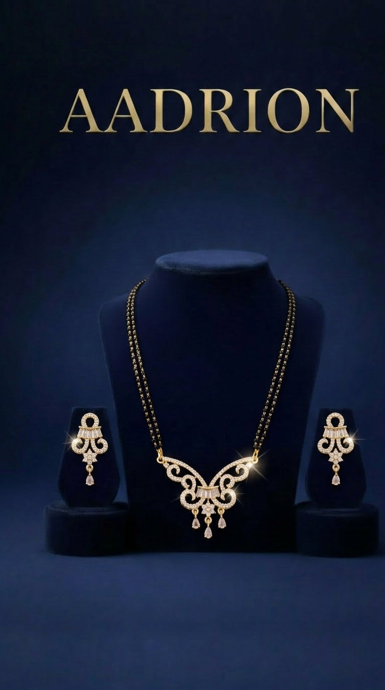Gold Plated Designer AD Mangalsutra Set with Earrings