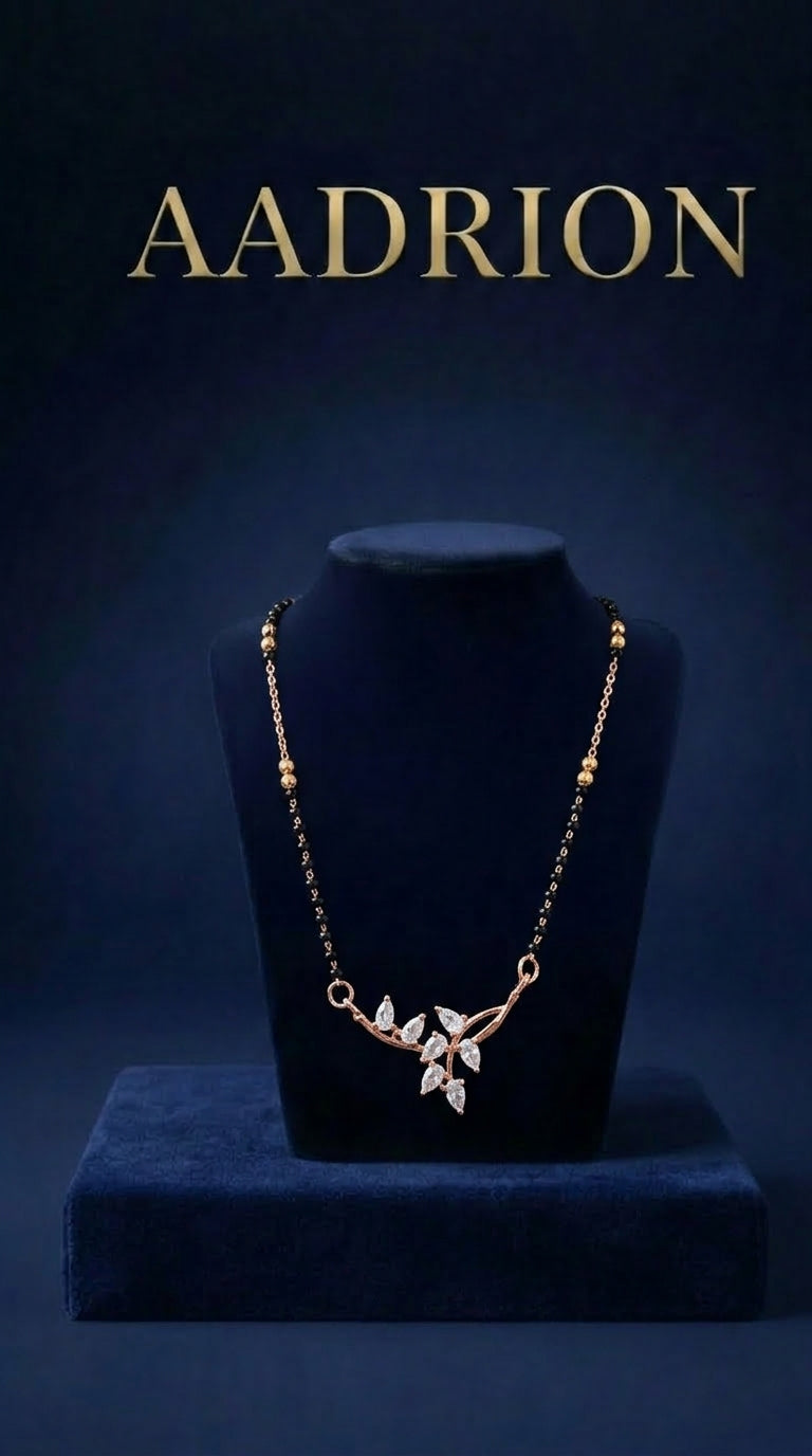 Rose Gold Plated Leaf Design AD Mangalsutra