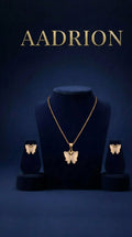 Gold-Plated Butterfly Pendant Necklace with Matching Earrings Set