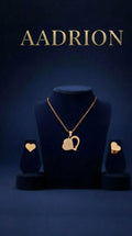 Gold-Plated Heart Pendant Necklace with Matching Heart Stud Earrings Set