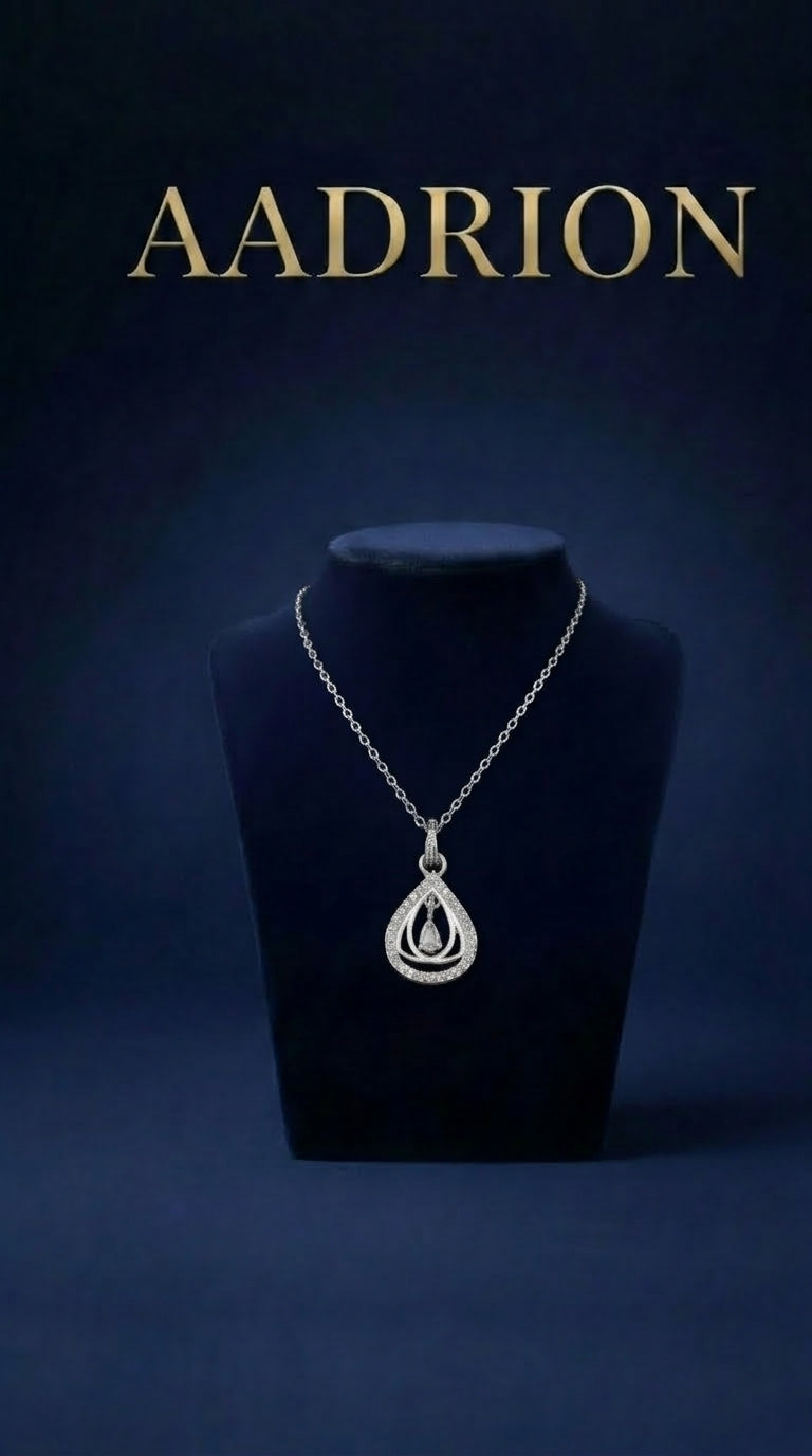 Silver Teardrop Crystal Pendant Necklace