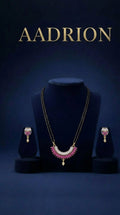 Gold Plated Pink Stone Designer Mangalsutra Set with Earrings