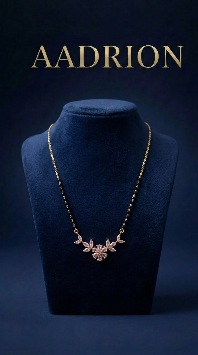 Gold Plated Floral Mangalsutra with Crystal Stones