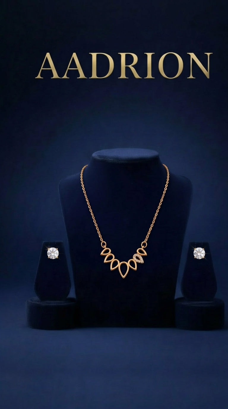 Gold-Plated Pendant Necklace with Crystal Stud Earrings Set
