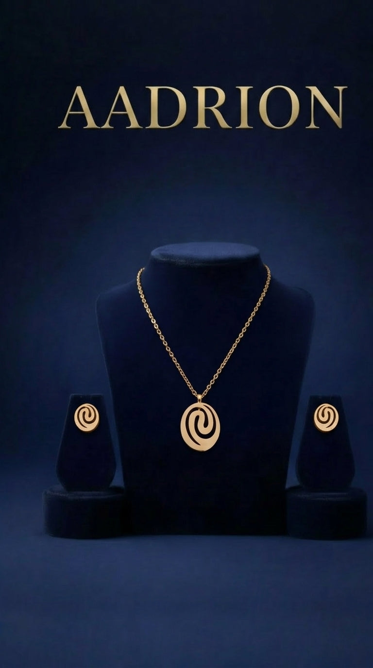 Gold-Plated Spiral Pendant Necklace with Matching Stud Earrings Set