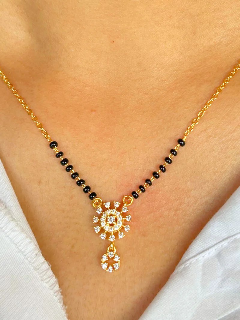Traditional Gold Plated Sunflower AD Mangalsutra Necklace
