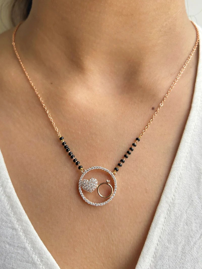Rose Gold Heart & Ring Mangalsutra Necklace