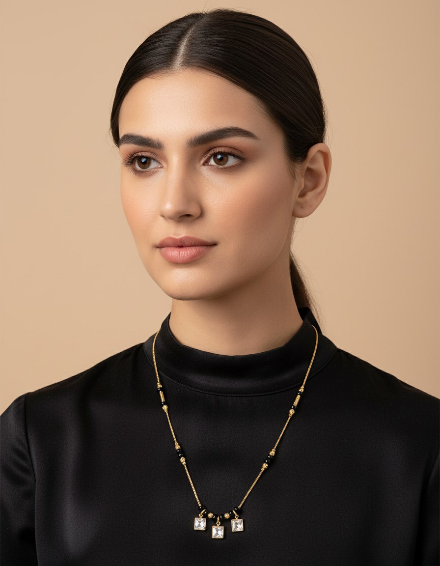 Gold Plated Minimal Square Charm Mangalsutra