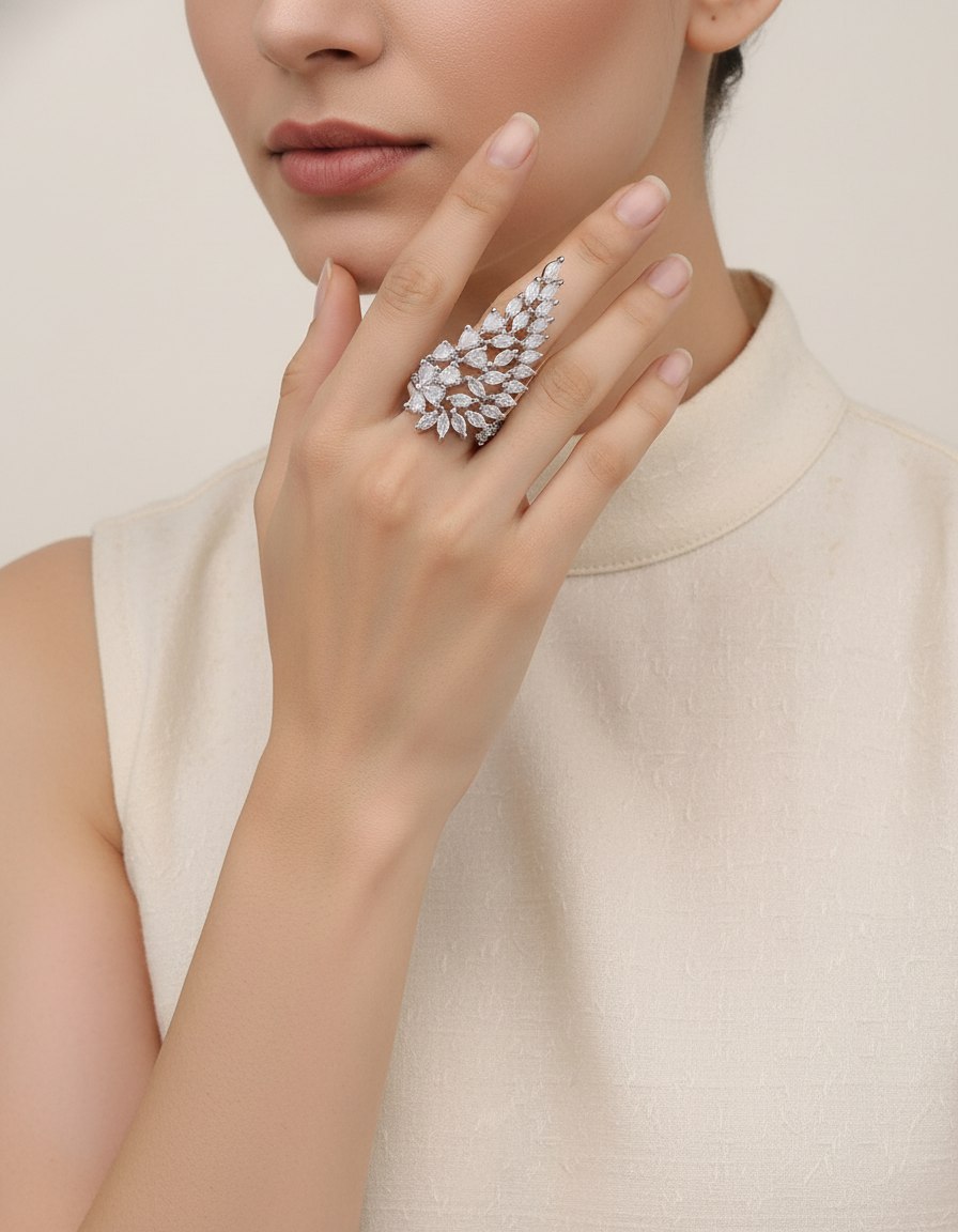 Floral Marquise Diamond Statement Ring