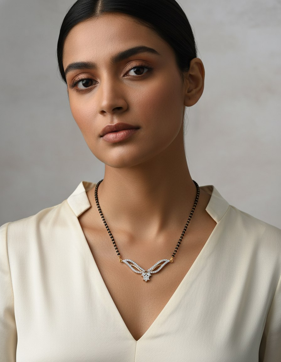 Gold Plated Elegant Wave AD Mangalsutra
