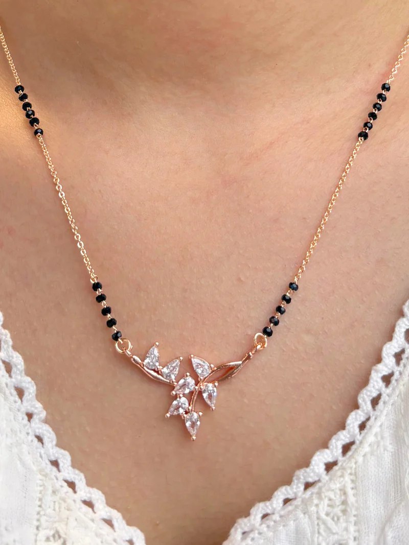 Rose Gold Plated Leaf Design AD Mangalsutra